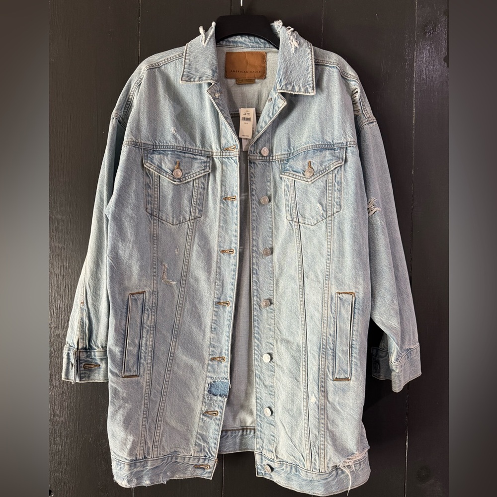 American Eagle oversized distressed denim jacket